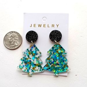 Confetti Christmas Tree Jewelry Earrings gold star fun gift